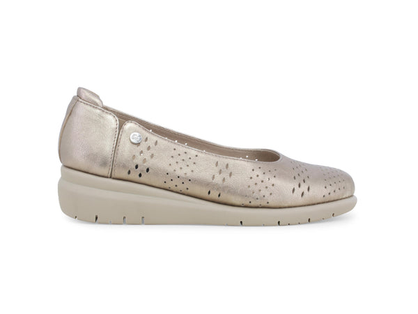 Melluso Décolleté Donna con Zeppa in Pelle Traforata Platino Oro